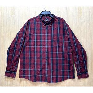DOCKERS - Men's Long Sleeve Plaid Shirt - Burgundy - XXL